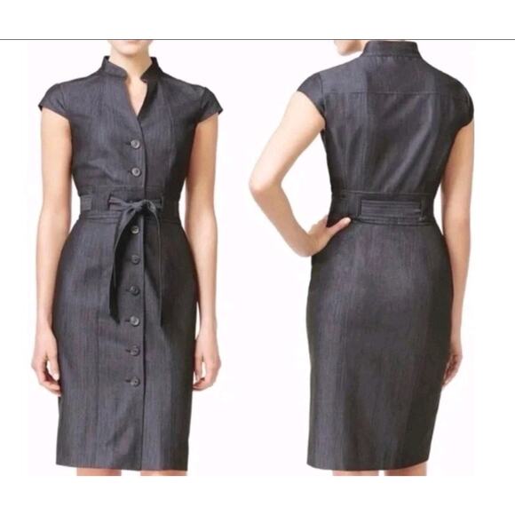 Calvin Klein Dark Gray Short Sleeve Button Down Denim Sheath Dress Career Sz. 10 - Picture 1 of 9